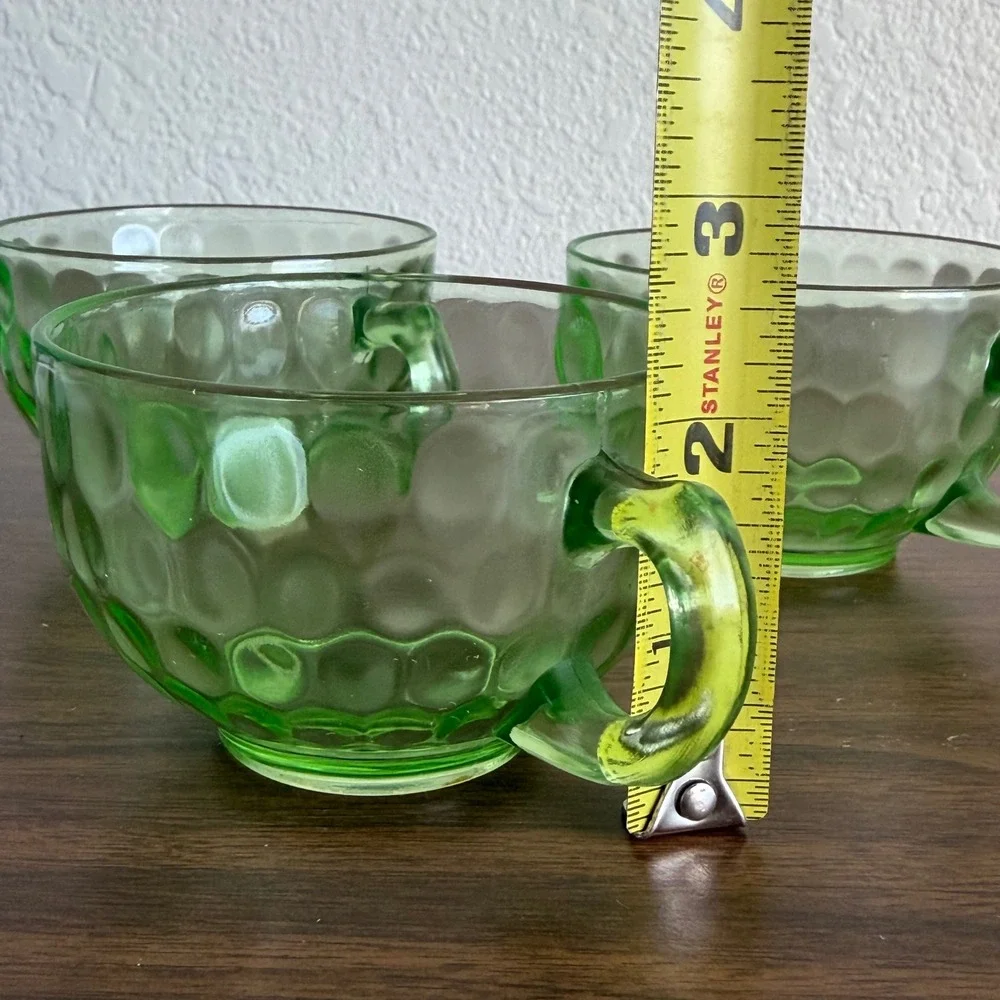 Federal Thumbprint Uranium Coffee Tea Cup Teardrops 1920s Depression 3 pieces